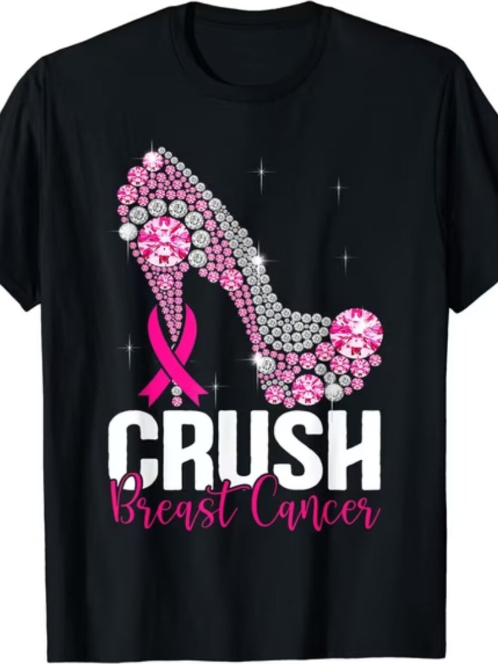 Crush Breast Cancer Awareness Bling Pink Ribbon T-Shirt